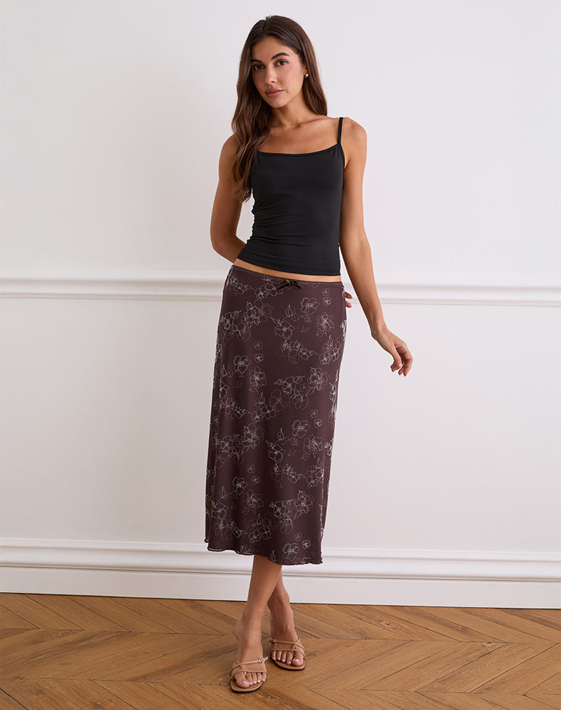 Jupe midi Atira, Doodle Flower Flock Brown