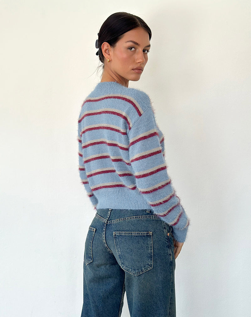 Image of Audrina Cardigan in Blue and Red Stripe