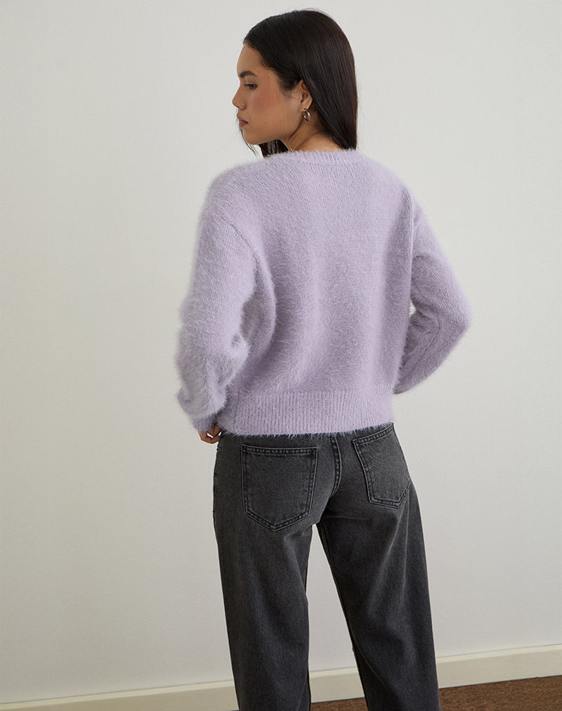 Image of Audrina Cardigan in Fluffy Knit Dusty Lilac