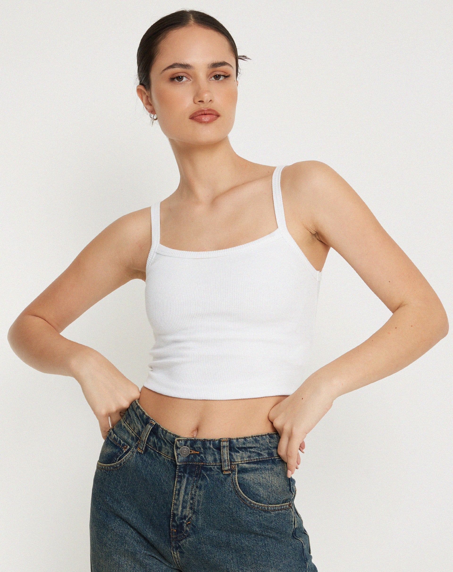 Image of Aus Ribbed Vest Top in White