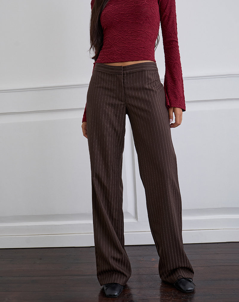 Image of Ganta Slim Trouser in Stripe Chocolate Brown