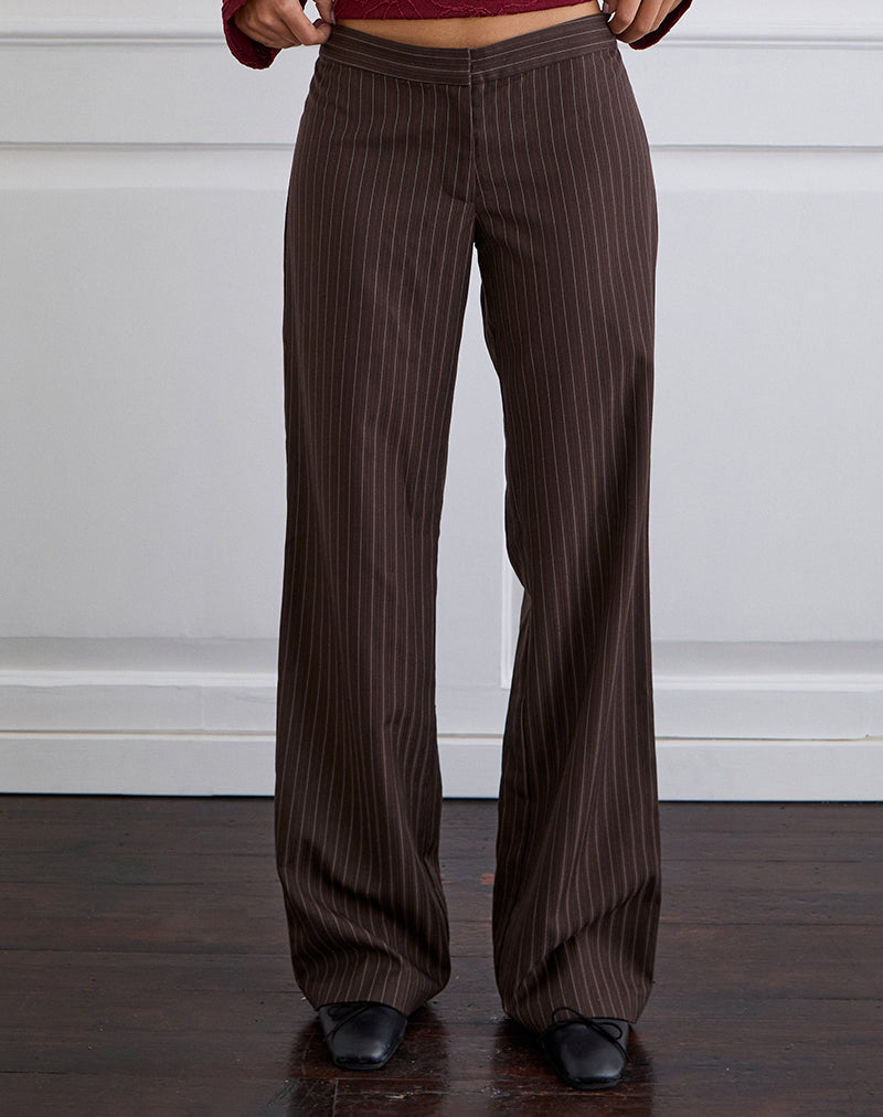 Image of Ganta Slim Trouser in Stripe Chocolate Brown