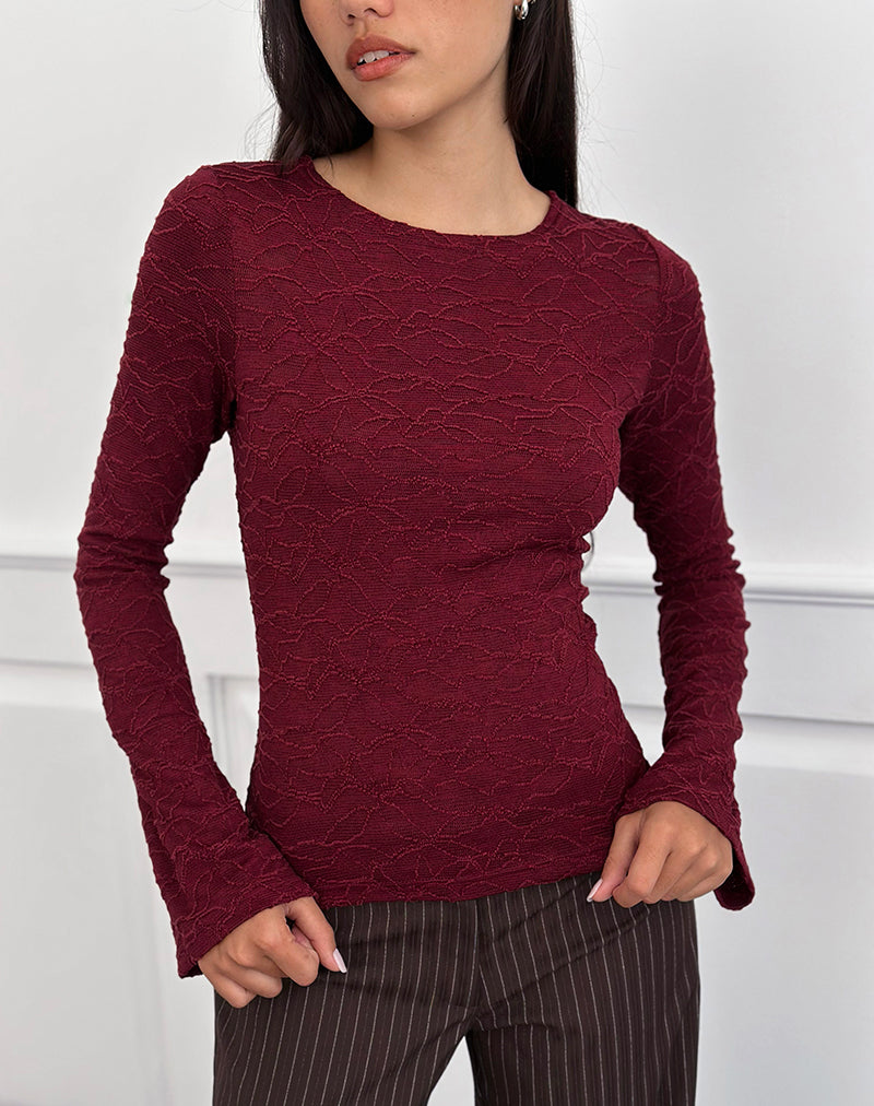 Image of Aven Asymmetric Top in Textured Knit Red