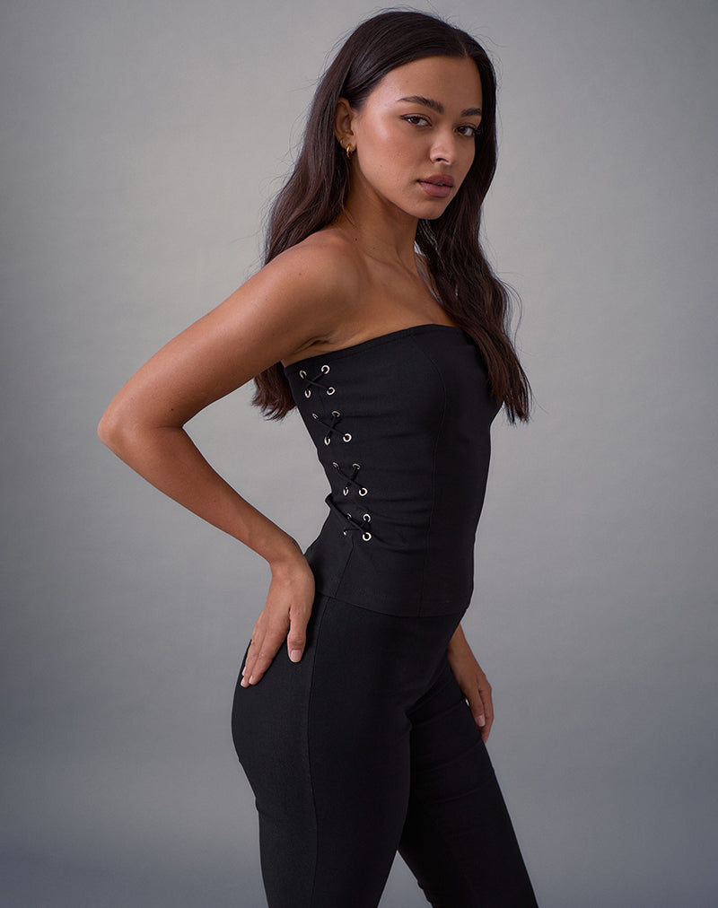 Image of Avira Lace Up Bandeau Top in Tailoring Black