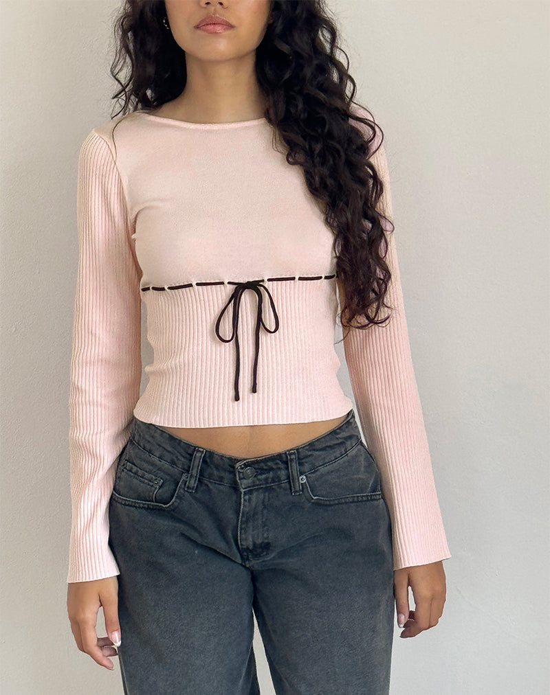 Image of Awdella Top in Blush Pink with Black