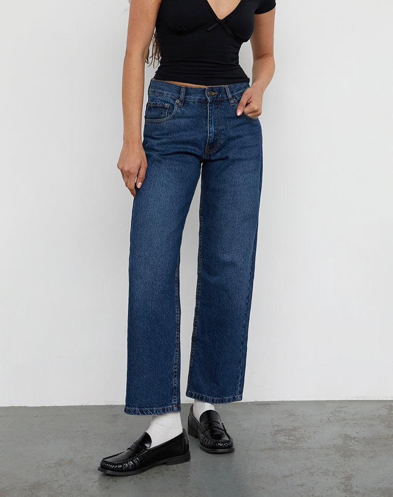 Jean Awkward Parallel taille mi-haute en bleu moyen usé