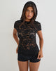 Image of Axelle Hooded Top in Floral Lace Black