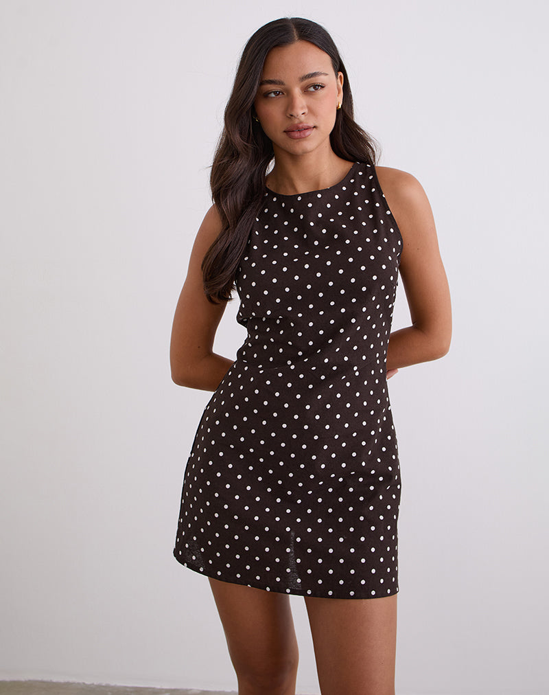 Image of Ayana Open Back Mini Dress in Medium Polka Brown