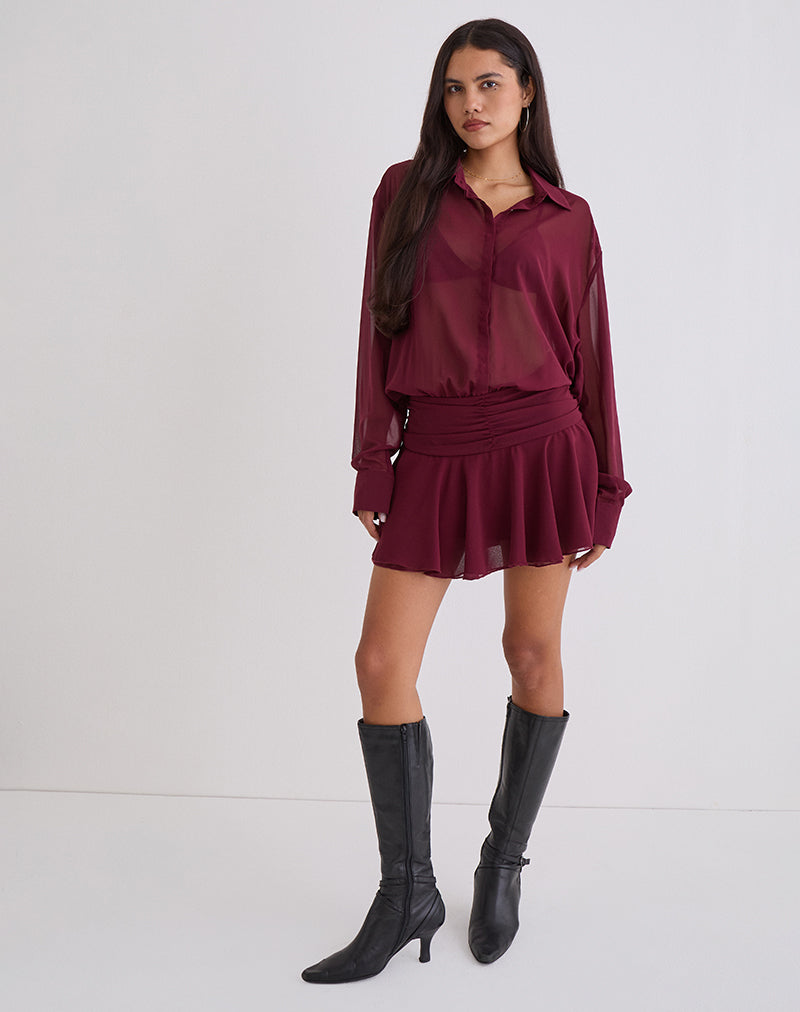 Image of Azphira Long Sleeve Button Up Playsuit in Burgundy