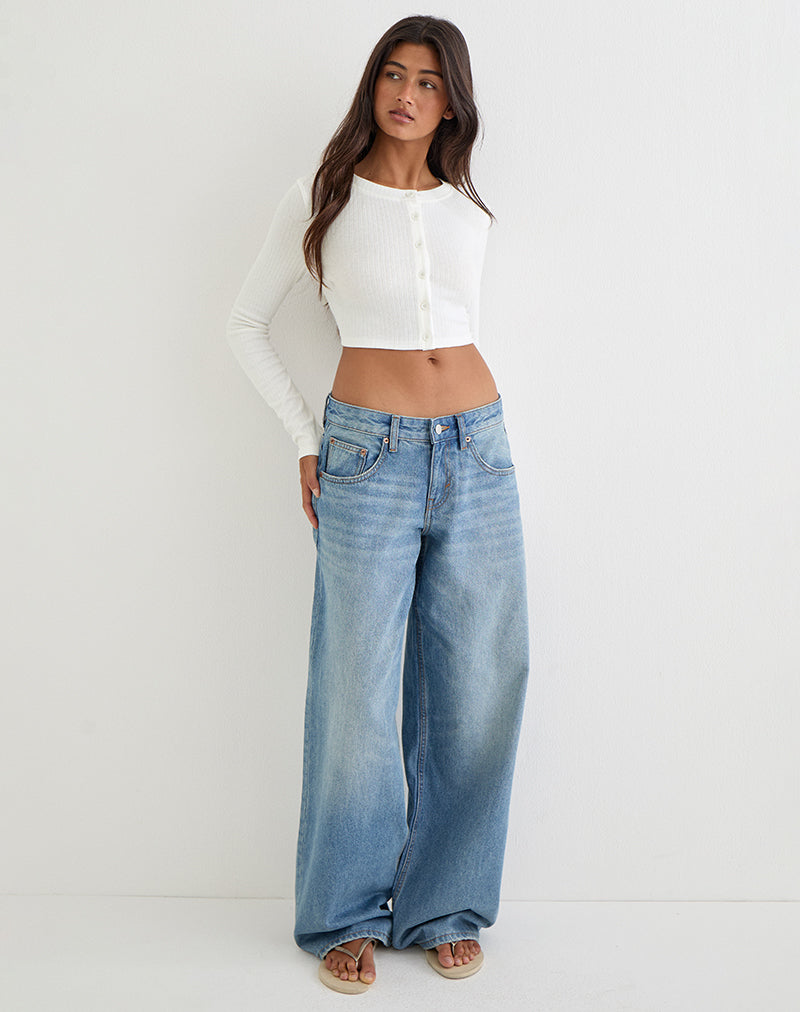Image of Badia Long Sleeve Cropped Cardigan in Pointelle Knit White
