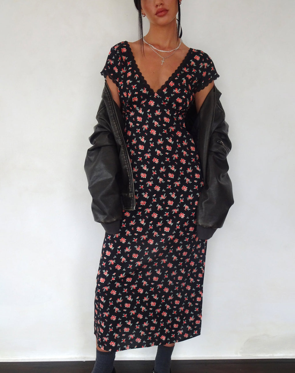 Bahata Midi Dress in Flowing Rose Black