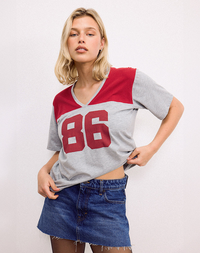 Haut oversize Balap en gris chiné et rouge adrénaline avec logo « 86 »