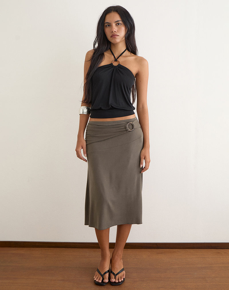 Image of Yusra Midi Skirt in Cupro Dark Brown