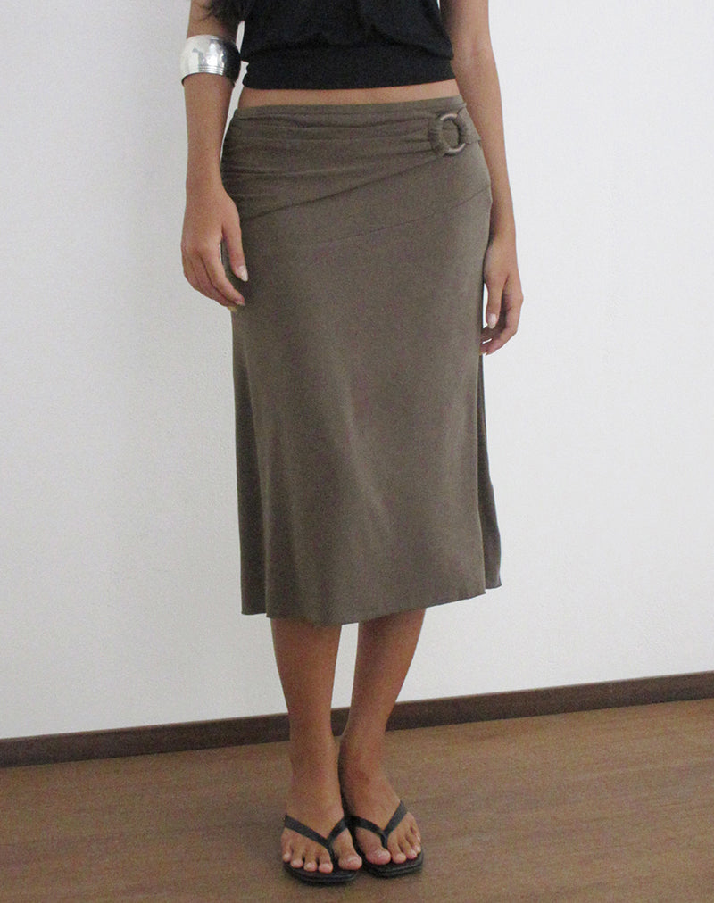 Yusra Midi Skirt in Cupro Dark Brown