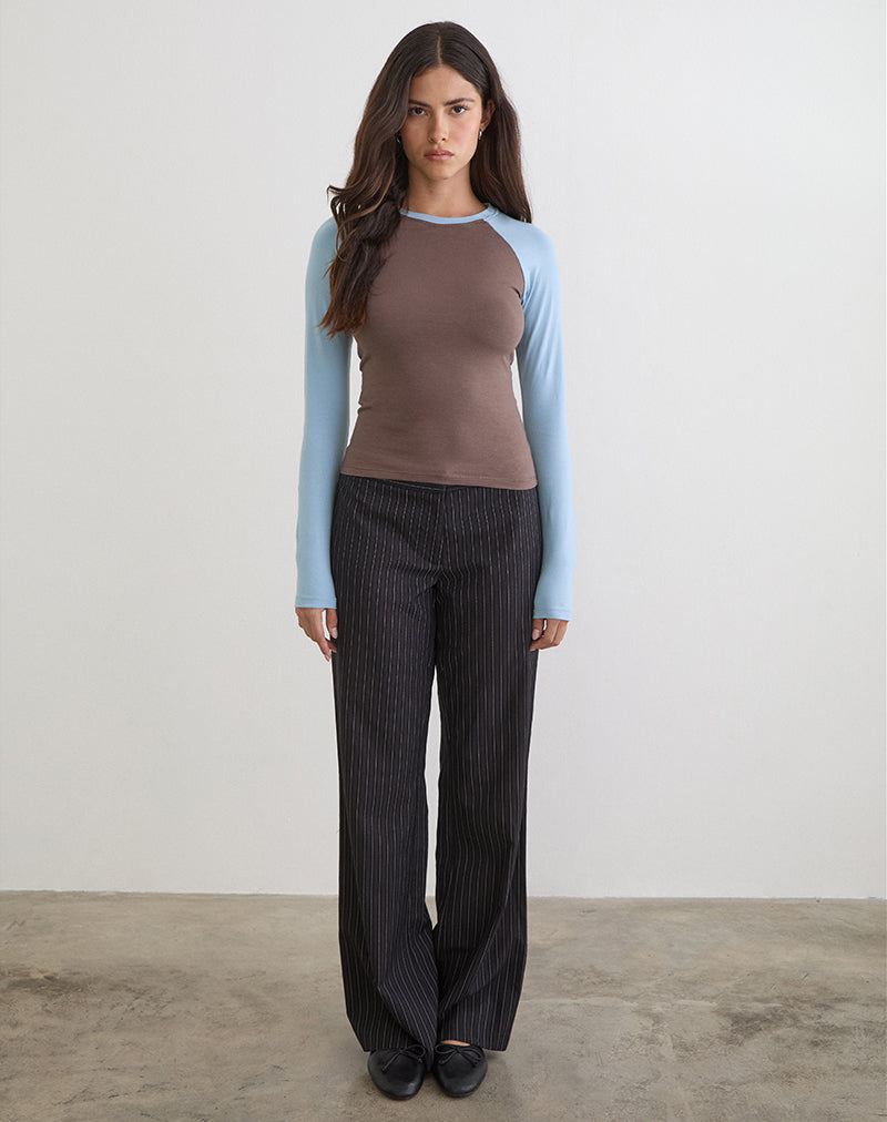 Image of Balqis Long Sleeve Top in Coffee Quartz Nantucket Blue Combinaton