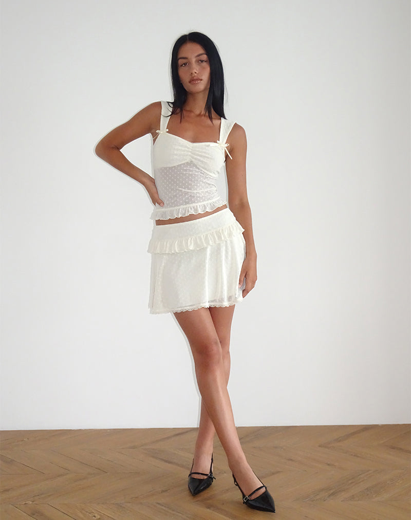 image of Gastri Mini Skirt in Ivory Polka Flock