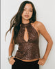 Image of Beatrice Halter Top in Sequin Dark Brown