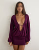 Image of Bede Long Sleeve Deep Plunge Mini Dress in Fig