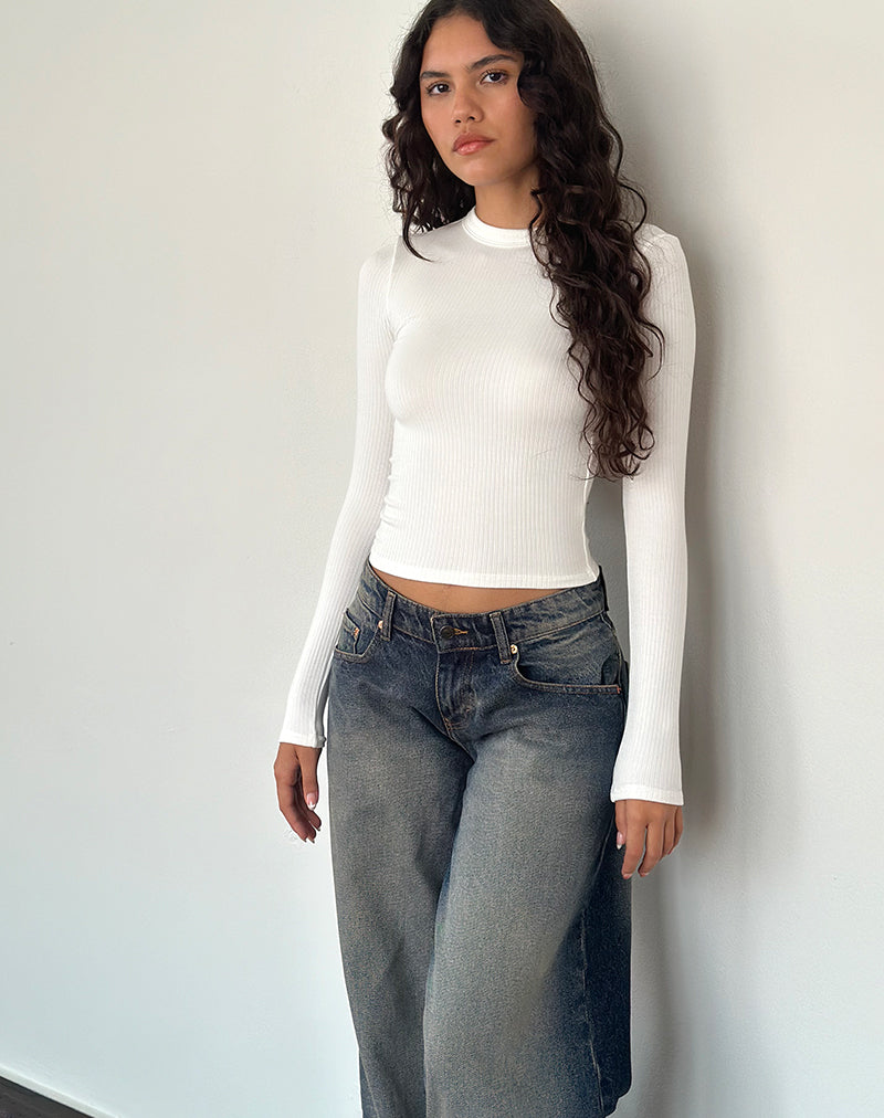 Image of Beech Ribbed Long Sleeve Top in Off White