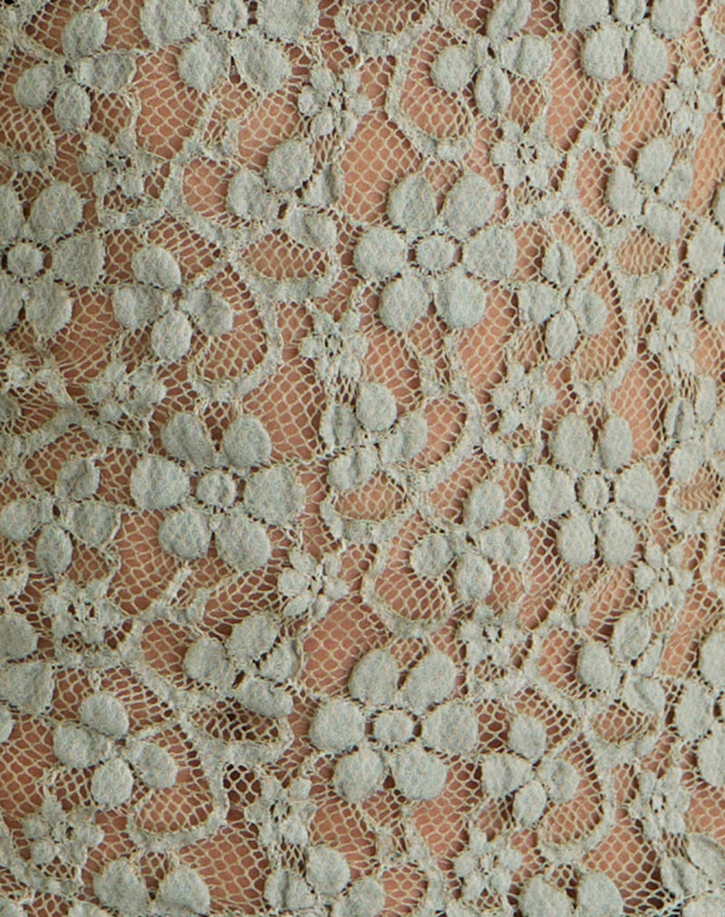 Haut à manches longues et col montant Beerus en dentelle vert sauge