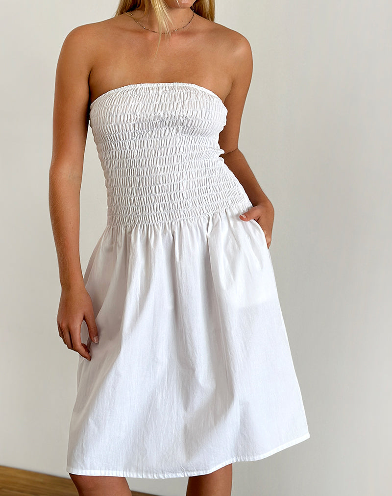 Robe mi-longue bandeau Belesi en popeline blanche