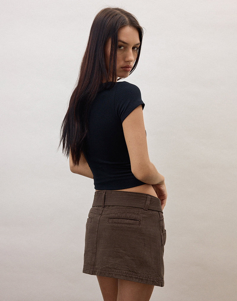 Image of Belted Mini Skirt in Chocolate Brown