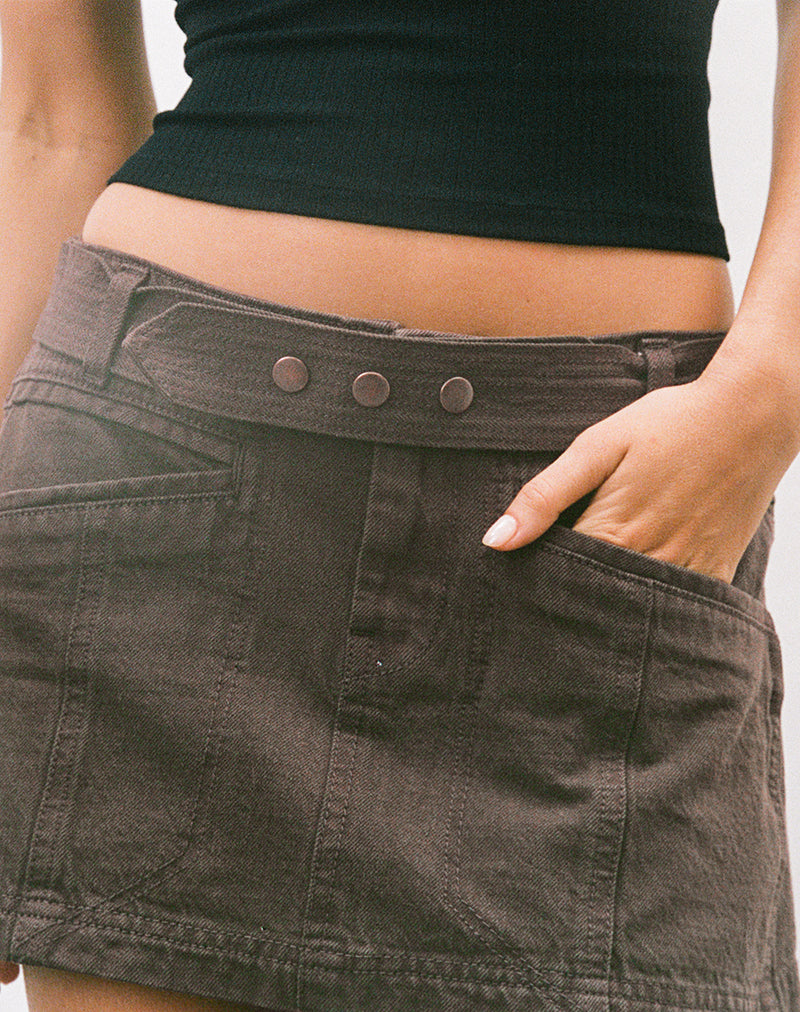 Image of Belted Mini Skirt in Chocolate Brown