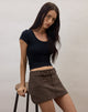 Image of Belted Mini Skirt in Chocolate Brown
