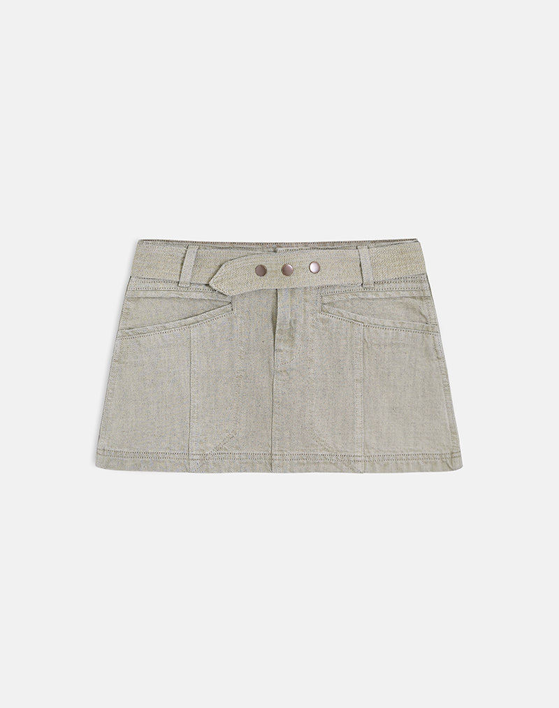 Image of Belted Mini Skirt in Oat