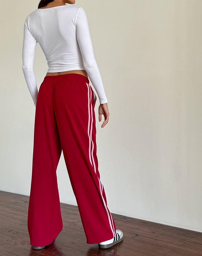 Image of Bennett Wide Leg Trouser in Tailoring Red with Pink Stripe