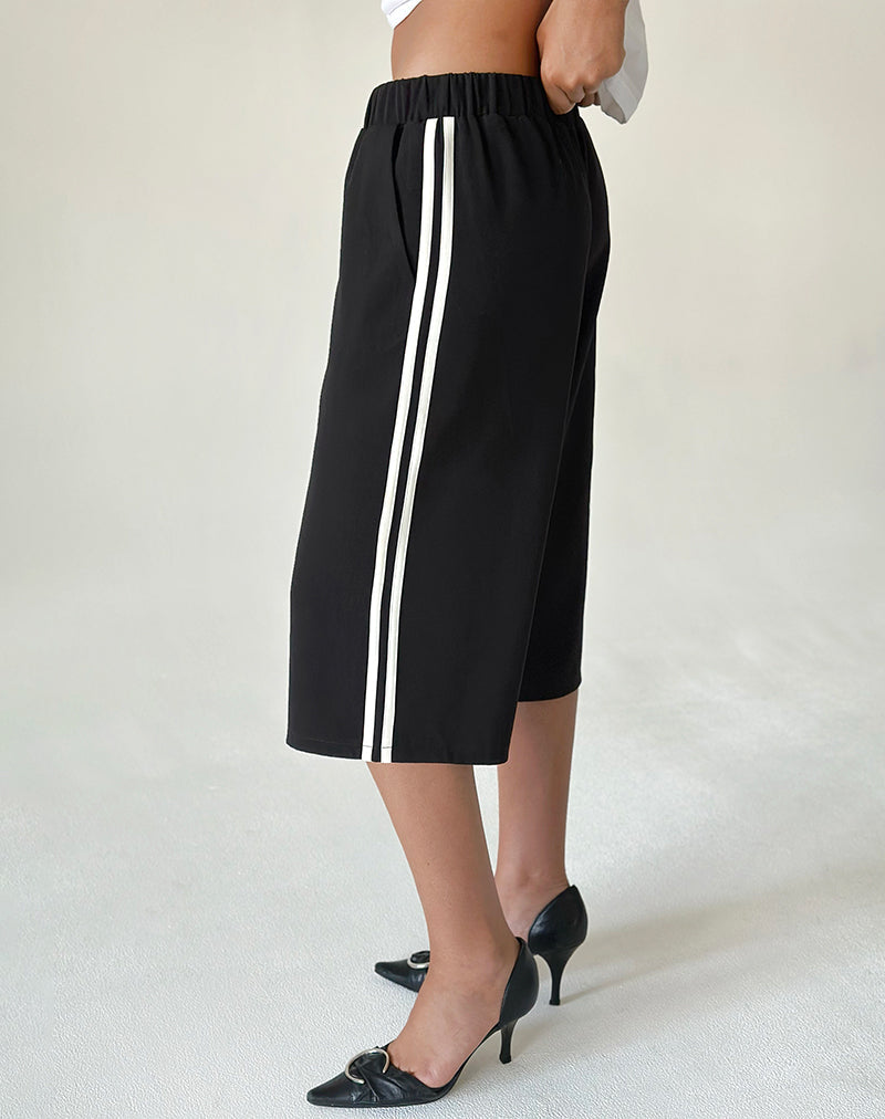Black Longline Shorts with White Side Stripe | Benno – motelrocks