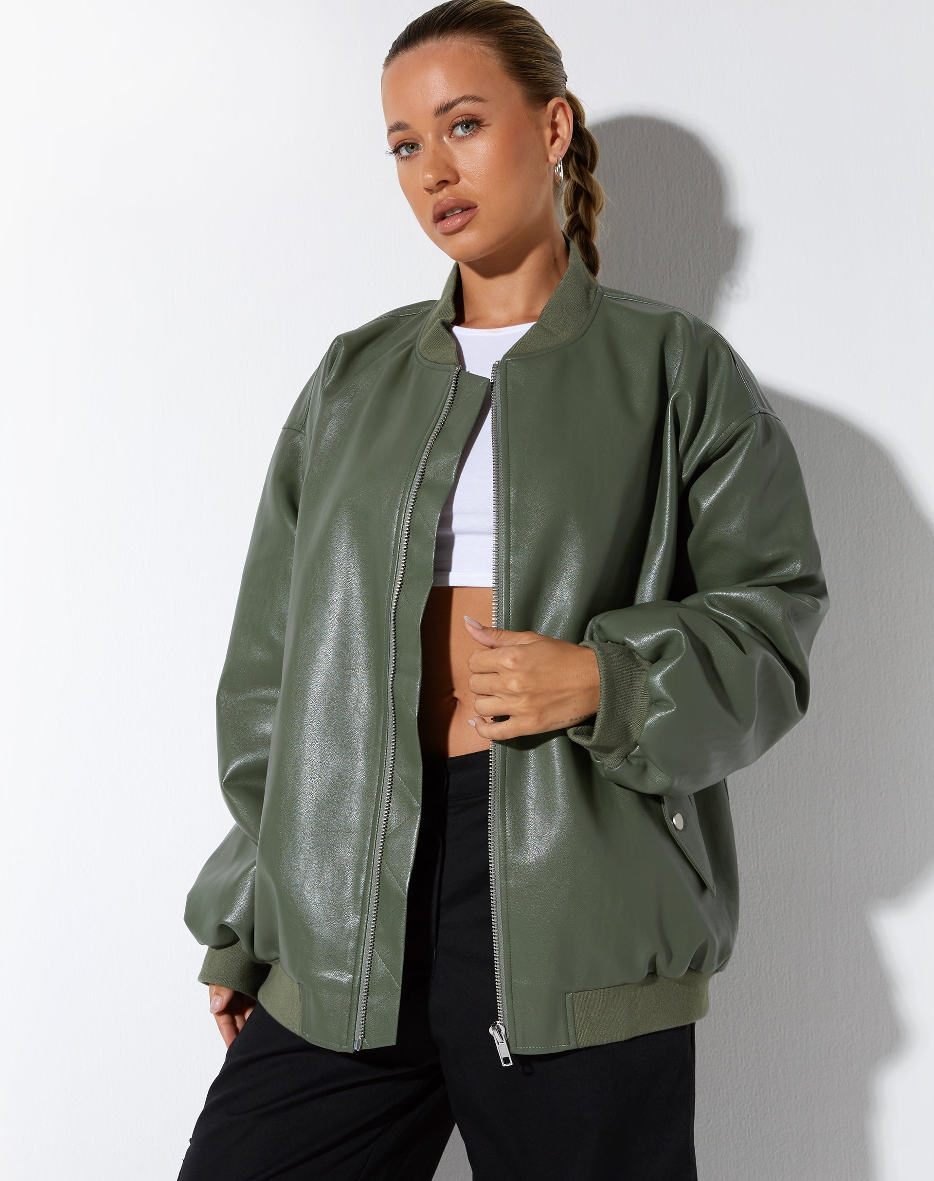 PU Olive Green Zip Up Jacket | Benta – motelrocks-com-eur