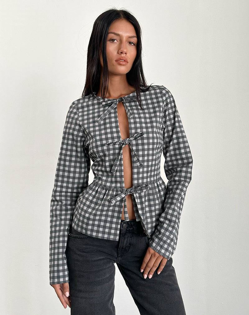 Image of Bertaria Long Sleeve Top in Tonal Gingham Black and Grey