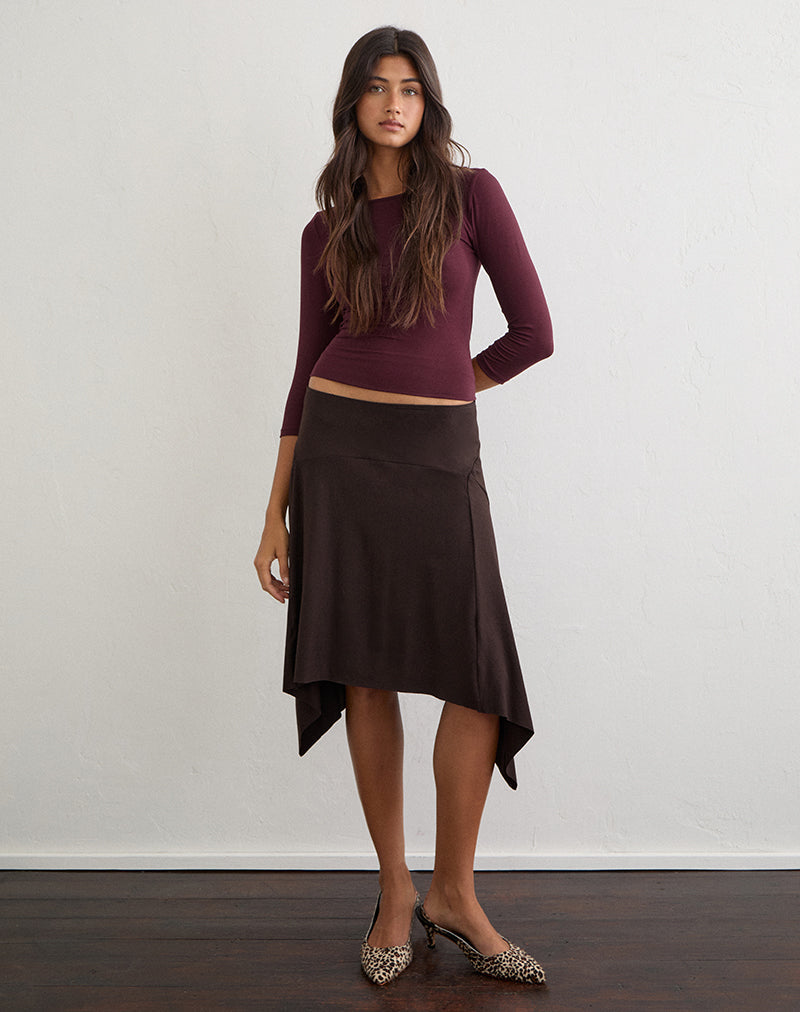 Image of Bilur Waterfall Midi Skirt in Chocolate Brown
