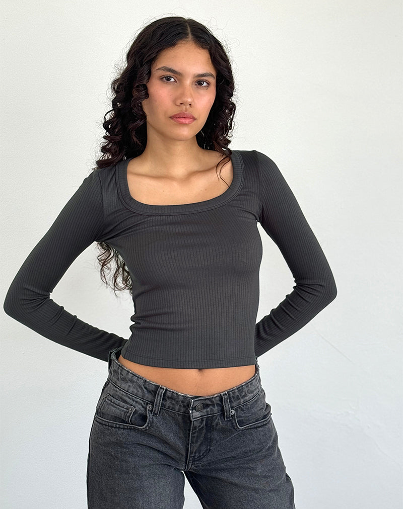 Binlo Extra Long Sleeve Top in Black Forest