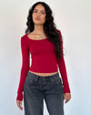 Image of Binlo Extra Long Sleeve Top in Adrenaline Red Rib