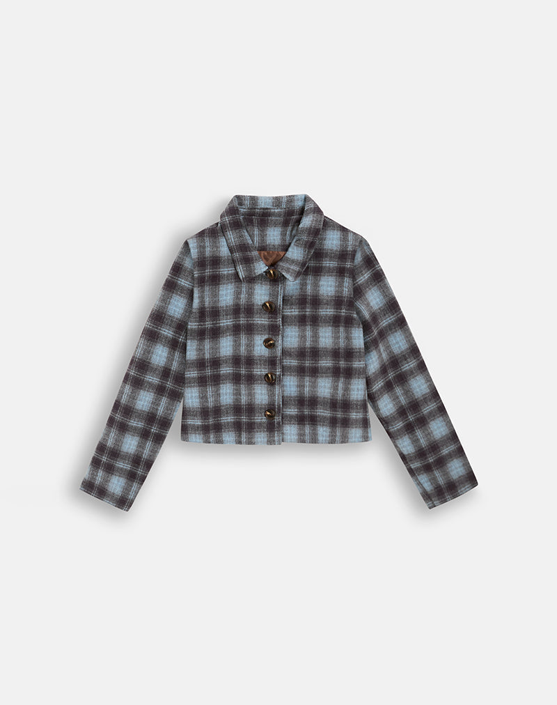 Image of Bintari Jacket in Wool Blue and Brown Check
