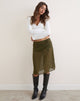 Image of Bintuni Midi Skirt with Buttons in Chiffon Khaki