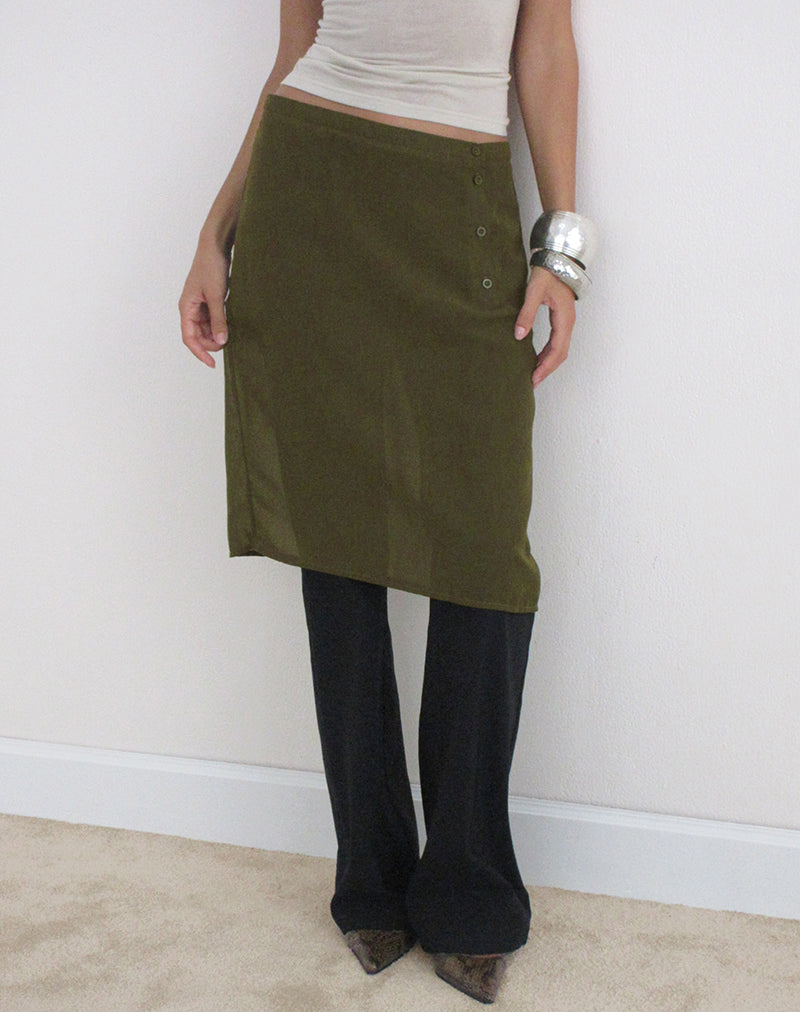 Image of Bintuni Midi Skirt with Buttons in Chiffon Khaki