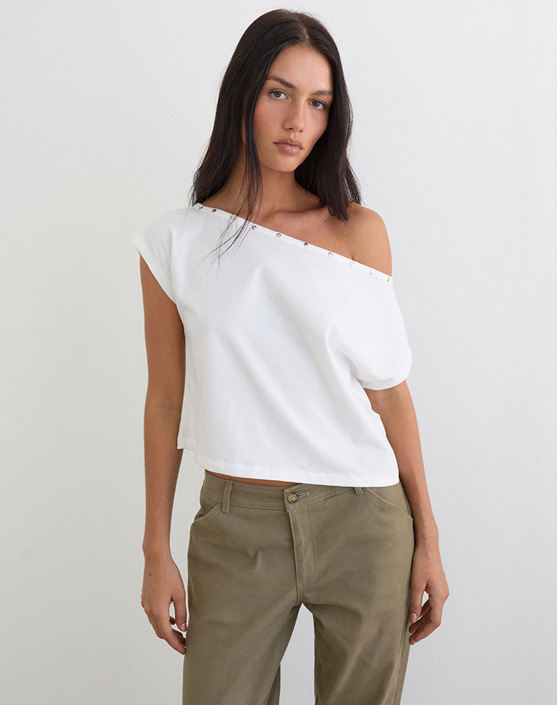 Image of Bizzy Top with Studded Neckline in Off White