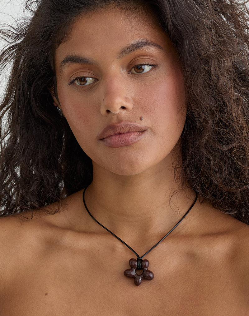 Black Wrap Cord Necklace with Acrylic Flower