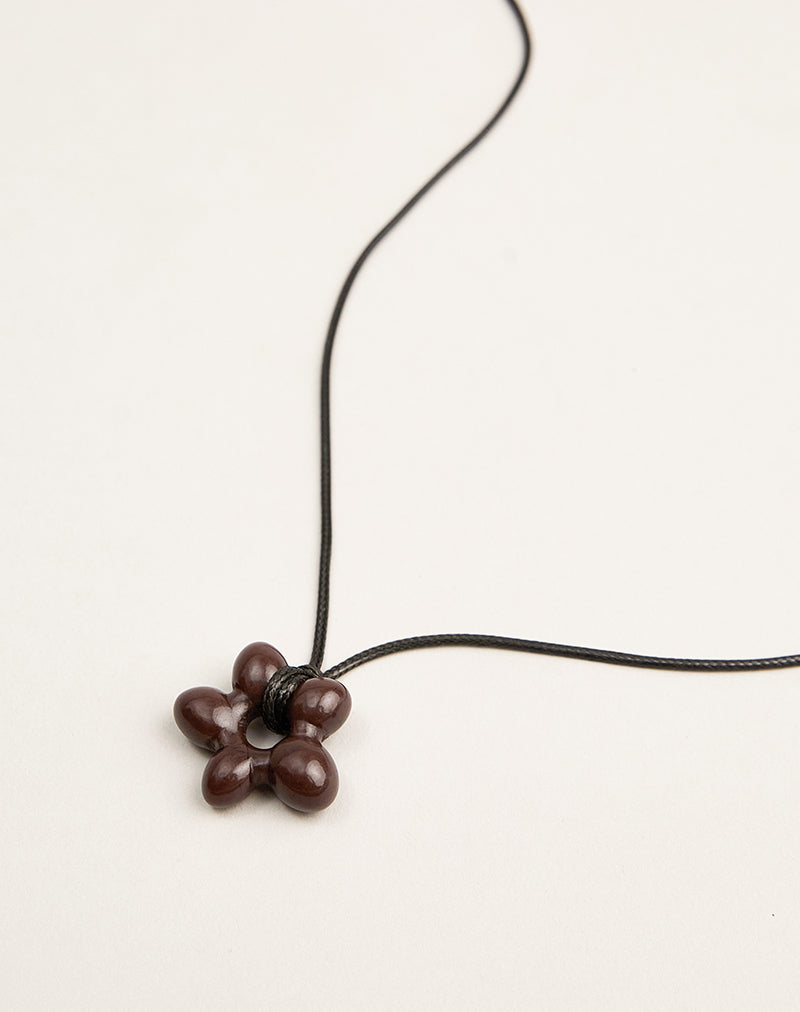 Black Wrap Cord Necklace with Acrylic Flower