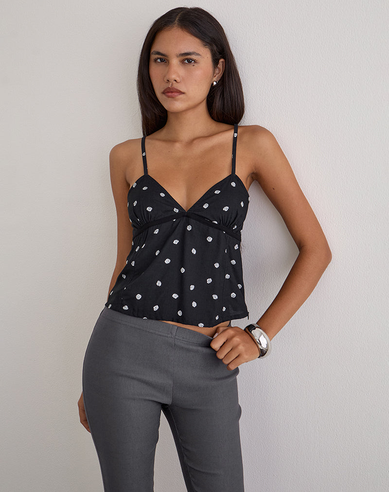 Bluesa Cami Top in Ditsy Rose Schwarz