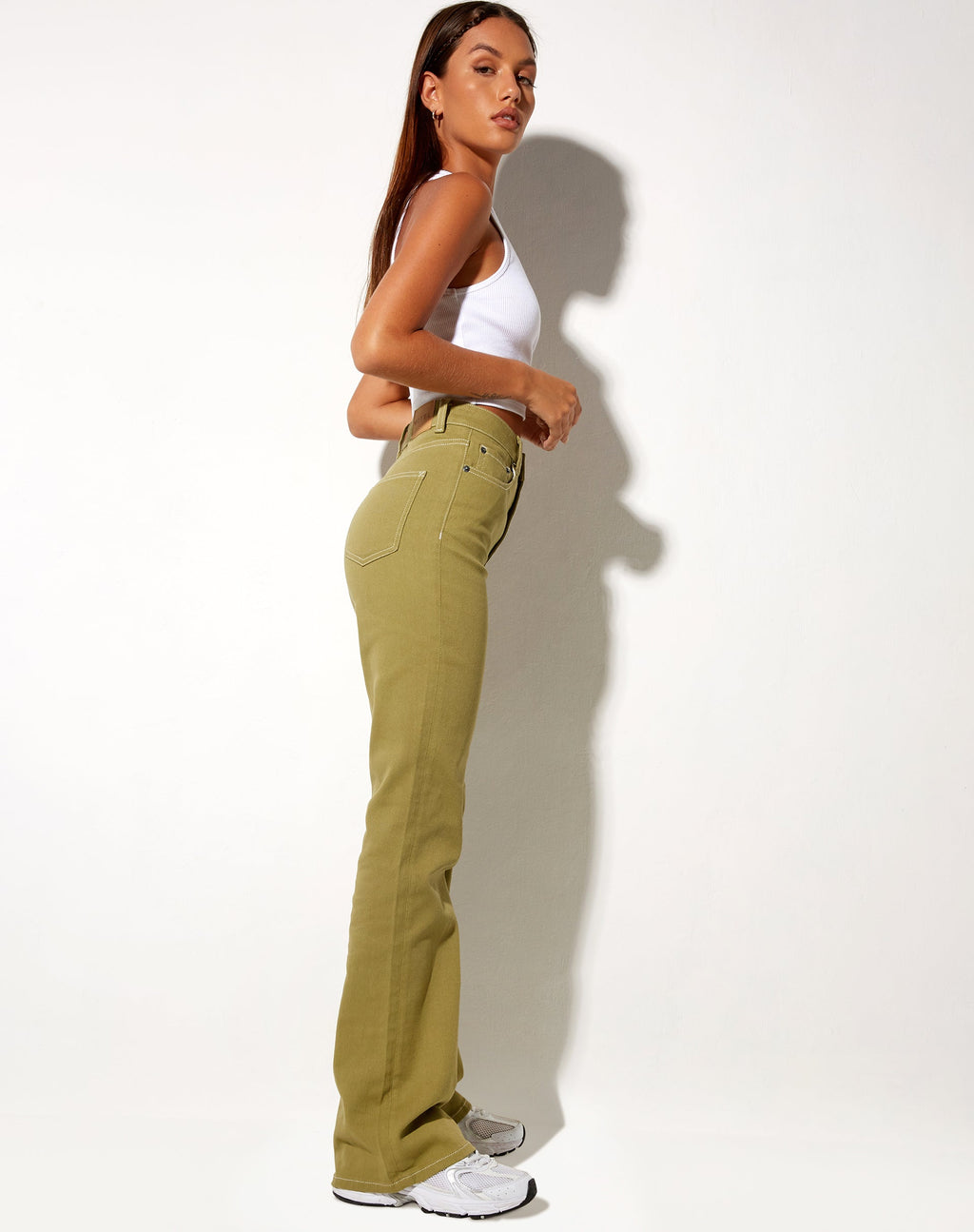 Bootleg Jeans in Green Moss