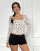 Image of Bovita Ribbed Long Sleeve Top in Ditsy Floral Cream