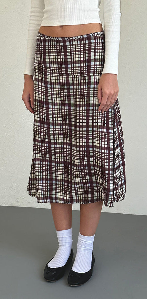Image of Brella Midi Skirt in Multi Check Brown