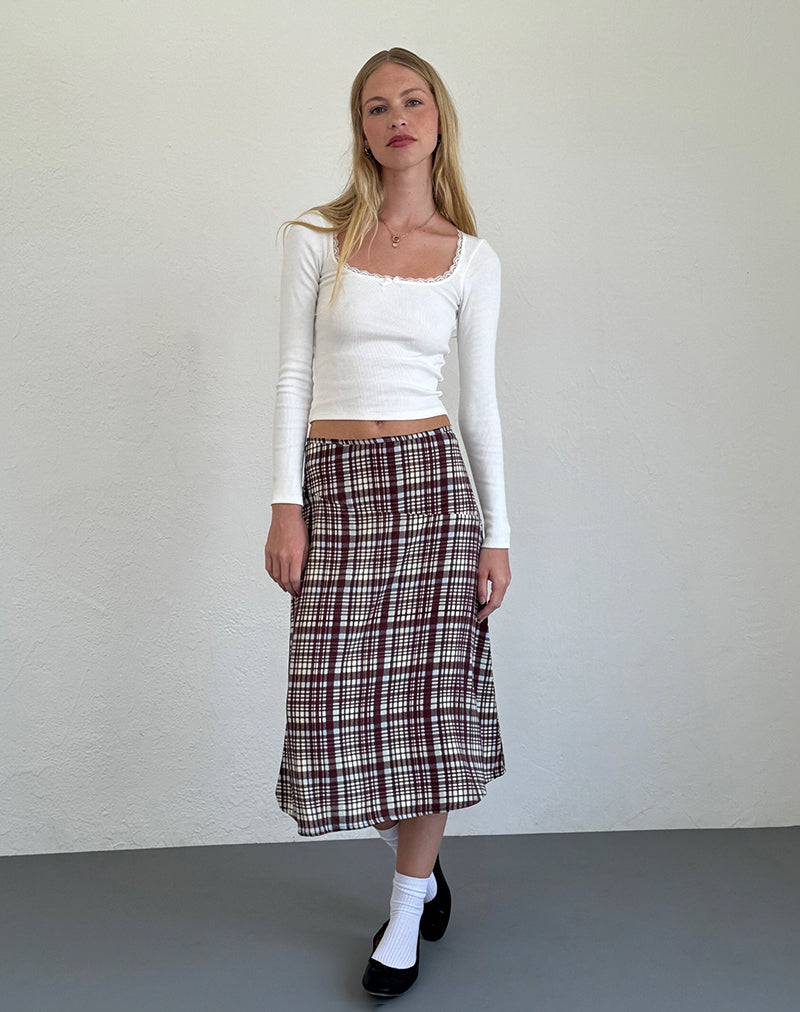 Image of Brella Midi Skirt in Multi Check Brown