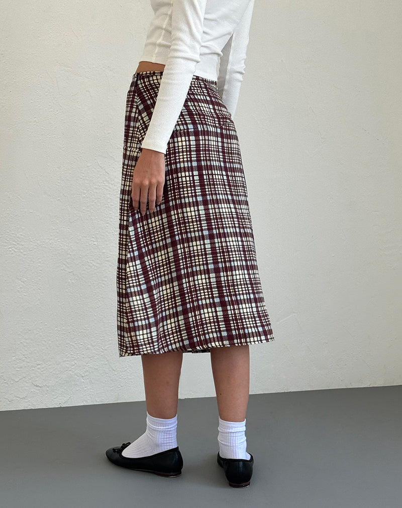 Image of Brella Midi Skirt in Multi Check Brown