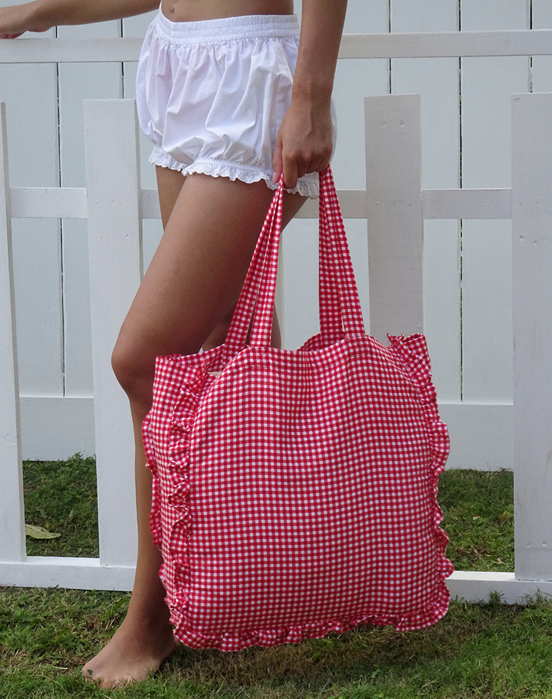 Brie Frill Tote Bag in Red Gingham