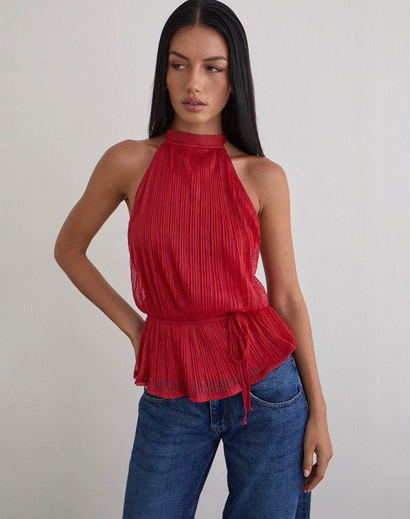 Top Brienne in rosso shimmer plisse